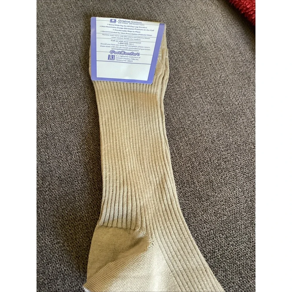 Foot Comfort MENS Socks Non Elastic Large Ribbed Beige Extra Wide And Nonbinding